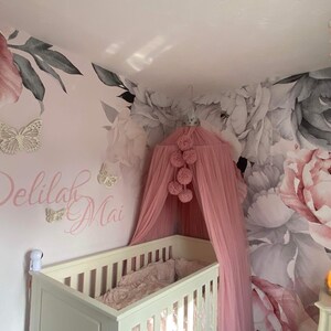 Personalized Peony Wall Mural Baby Girl Room. Watercolor Peonies Flower ...