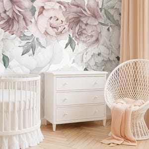 Peony Wallpaper Mural Nursery Girl, Tender Peonies Flower Wall paper Kids Room Pastel Floral Removable Eco Friendly Non Woven  Decor X581