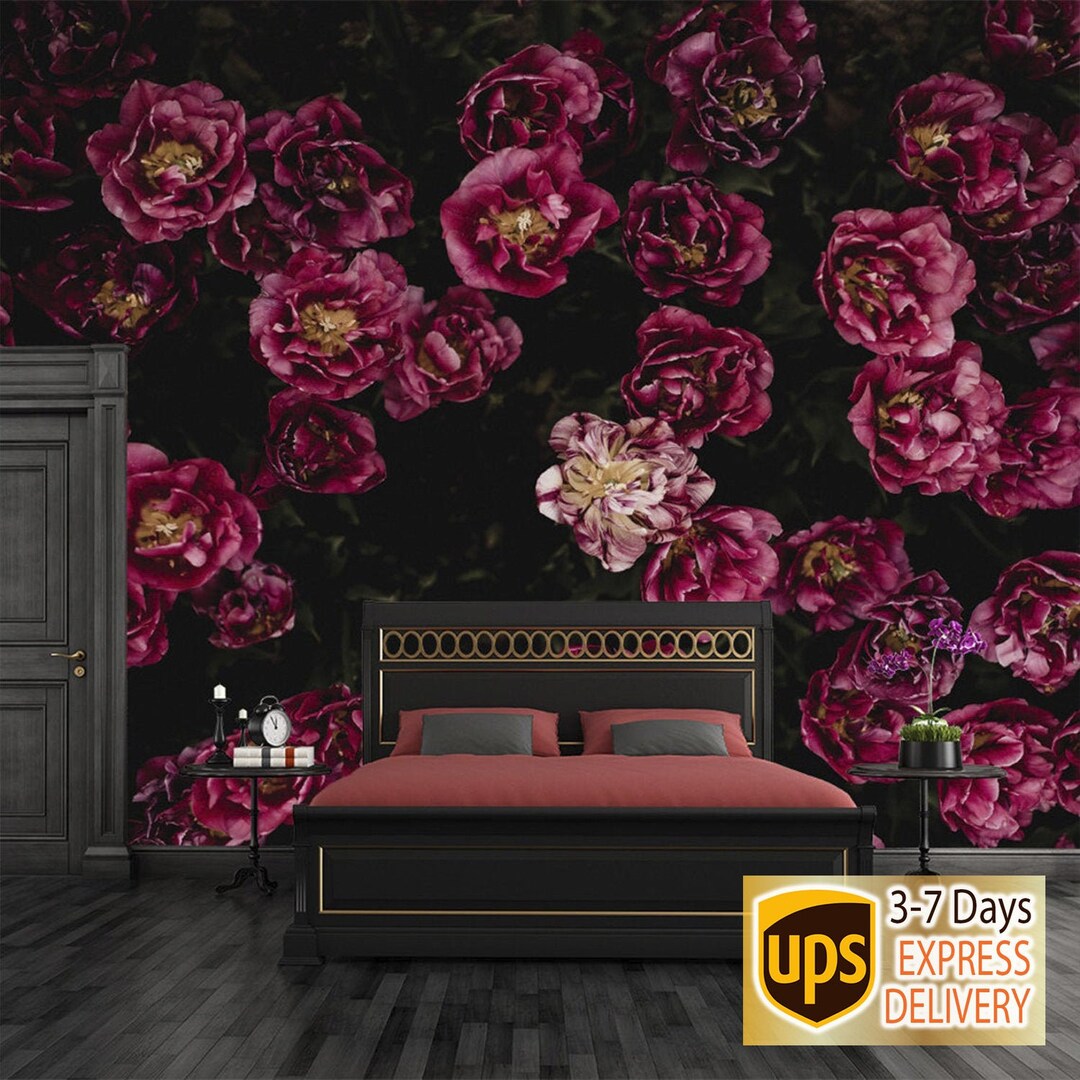 Dark Flower Wallpaper Bedroom. Black Floral Wallpaper - Etsy