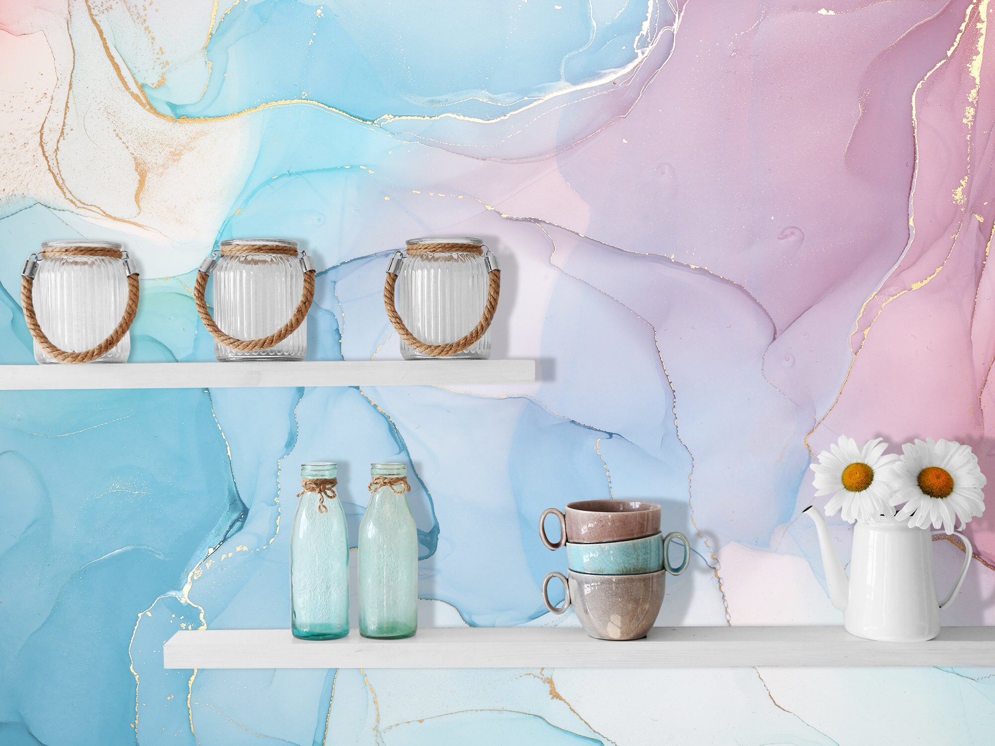 Rainbow Marble Wallpaper for Nursery Abstract Playroom Etsy