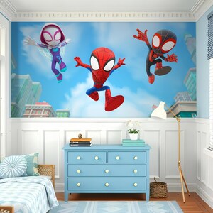 Superhero Spider and His Amazing Friends Wallpaper, Superhero Wallpaper Mural Room, Spider Self Adhesive Peel Stick Kid Bedroom Decor X155