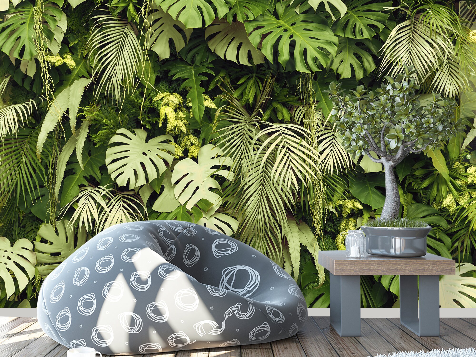 Green Botanical Wall Mural. Tropical Leaves Wallpaper Dark. Etsy