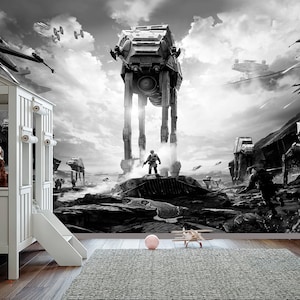 Star Wars Wallpaper Teen Boy Room, Spaceship Wall Mural, Darth Vader Wall Art. Self Adhesive Wallpaper Space, Black and White Wallpaper X617