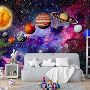 Calcomanías de pared del sistema solar del espacio exterior, planetas en el  universo espacial, adhesivos de pared extraíbles para niños, guardería