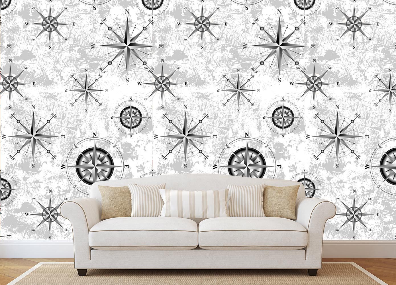 Сompass Wallpaper Nautical Wall Art Black & White Wallpaper Etsy