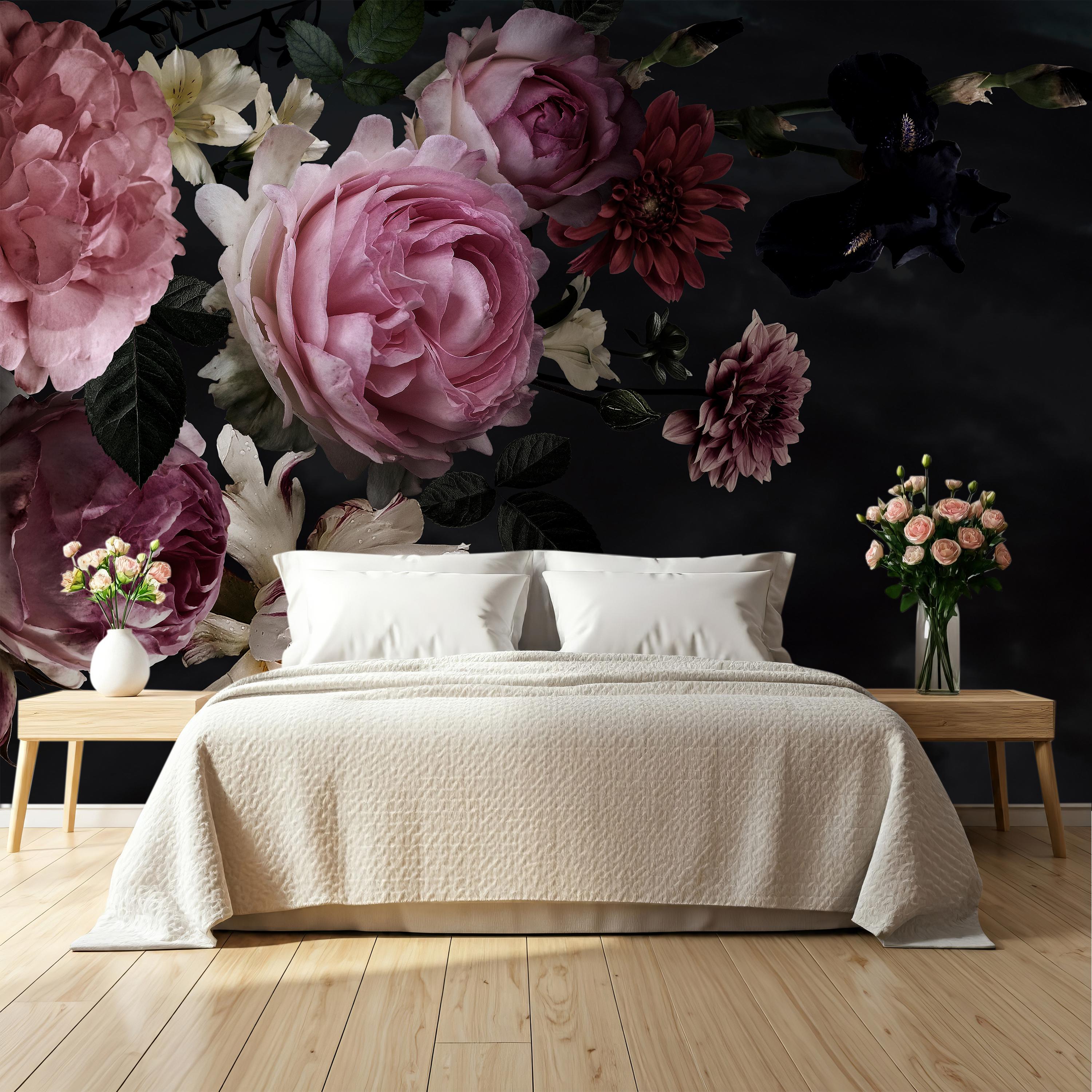 Dark Floral Wallpaper for Nursery Girl / Peony Flower Wall Mural ...