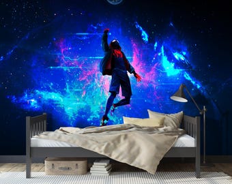 Space Spider Verse Wallpaper Peel stick, Cartoon Spiderman Wallpaper Boys Game Room,  Spiderman Wall Mural Nursery Removable Kids Decor X136
