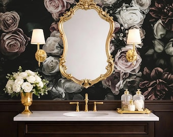 Watercolor Flower Wallpaper Bedroom. Dark Floral Wallpaper Removable Wallpaper Mural. Self Adhesive Wallpaper. Peel and Stick Wallpaper X183