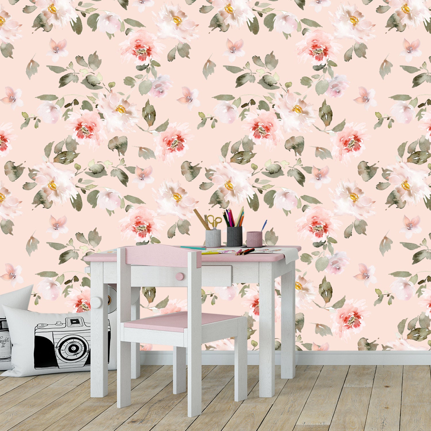 Pink Flower Wallpaper for Girs Nursery. Wallpaper Peonies. | Etsy