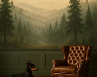 Forest Mountains Sunset Wallpaper Bedroom, Nature Landscape Wall paper Peel and Stick, Scenic River Valley Wall Art  Mural Removable MM67