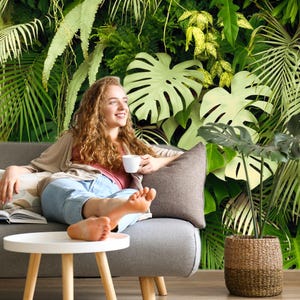 Jungle Wallpaper Peel and Stick Bedroom, Eco Friendly Botanical Wall Paper Mural Green Tropical Leaves Wallpaper Removable Large Foliage 859