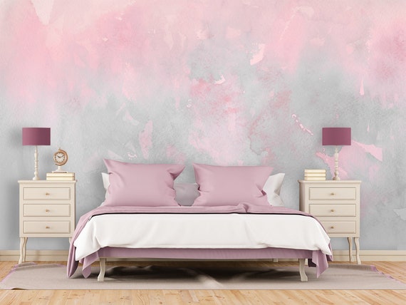 Pink Grey Watercolor Ombre Wallpaper Nursery, Paint Stains Wallpaper,  Pastel Wall Mural Self-adhesive Removable Wallpaper Splash Decor X873 -   Canada