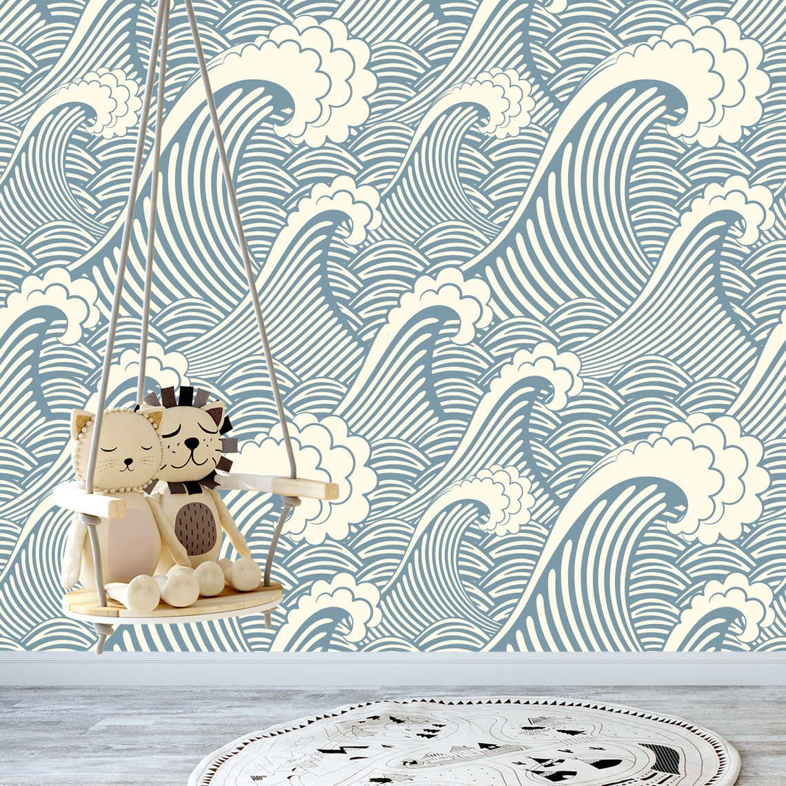 Wave Wallpaper Nursery. Nautical Wallpaper Kid. Remove Etsy
