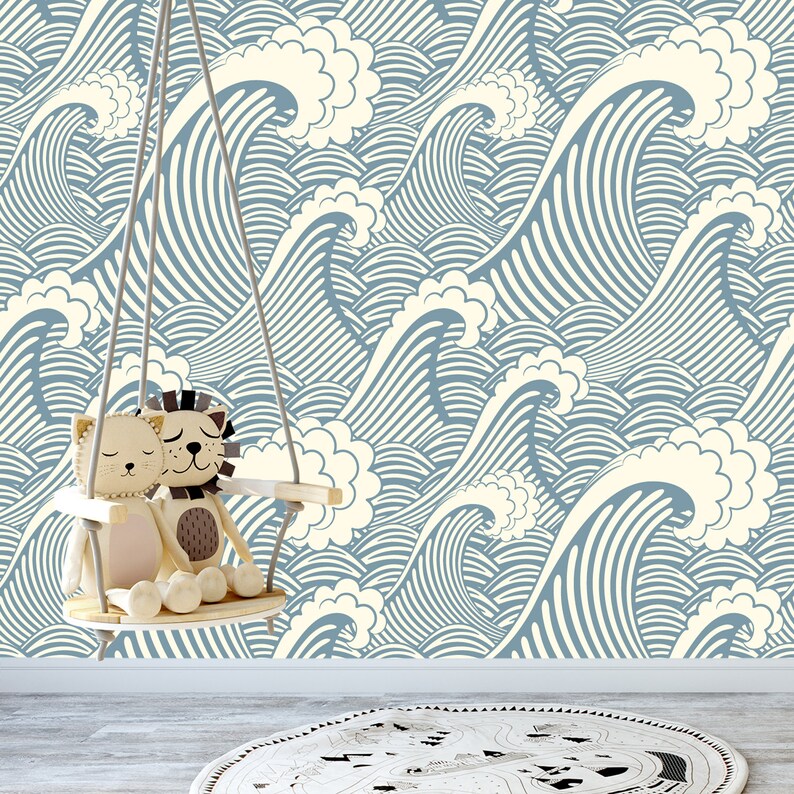 Wave Wallpaper Nursery. Nautical Wallpaper Kid. Remove Etsy Norway