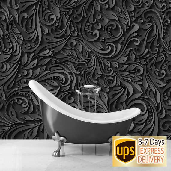Ready to SHIP Dark Floral Wallpaper 3D. Black & White - Etsy UK Ready to SHIP Dark Floral Wallpaper 3D. Black & White - Etsy UK