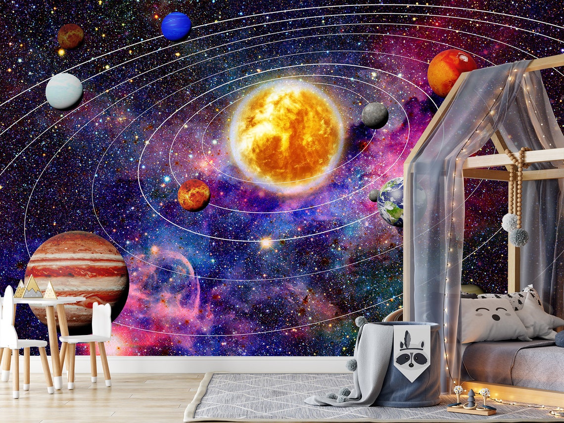 Solar System Rangoli Rainbow Galaxy Solar System Wallpaper Classroom Space Wall - Etsy