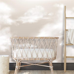 Beige Cloud and Sky Removable Wallpaper Infants Nursery, Neutral Landscape Wall Mural Peel and Stick Boy Girl Kids Room Abstract Wall paper