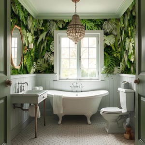 Green Botanical Wall Mural. Tropical Leaves Wallpaper Dark. Leaf Wallpaper. Dark Floral Wallpaper Exotic. Removable Self Adhesive Eco X859