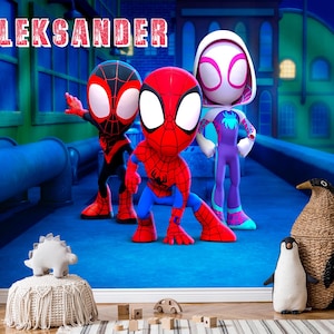 Cartoon Spiderman Wallpaper Boys Game Room, Superhero Spider and His Amazing Friends Wallpaper Peel Stick, Wall Mural Nursery Kid Decor X146