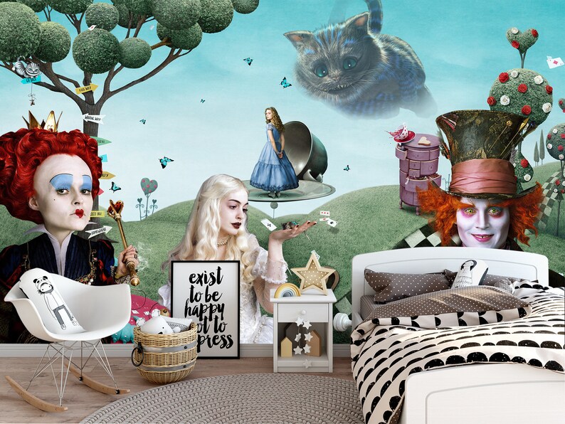 Wall Mural Alice in Wonderland. Alice Wallpaper Cheshire Cat Etsy