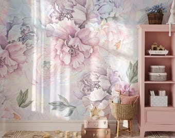 Pink Peony Wallpaper Peel and Stick Girl Nursery, Peonies Flower Wallpaper Self Adhesive, Purple Floral Wallpaper Mural Baby Girl Room XPE17