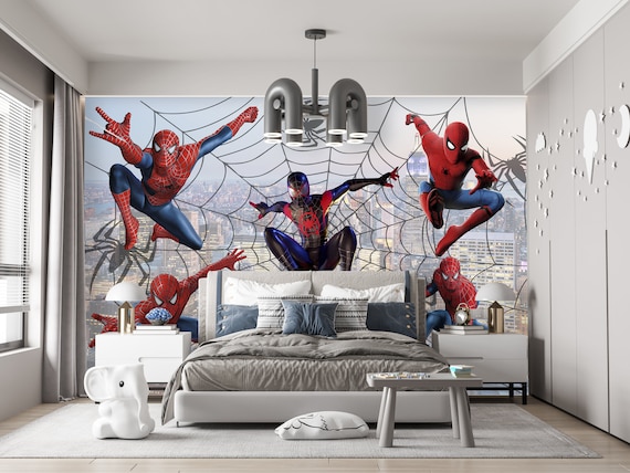 Carta da parati Spiderman per la stanza del ragazzo, New York Cityscape  Murale Nursery, Supereroe Art Adesivo Peel & Stick Decorazione della parete  Gioco RlayRoom X429 -  Italia
