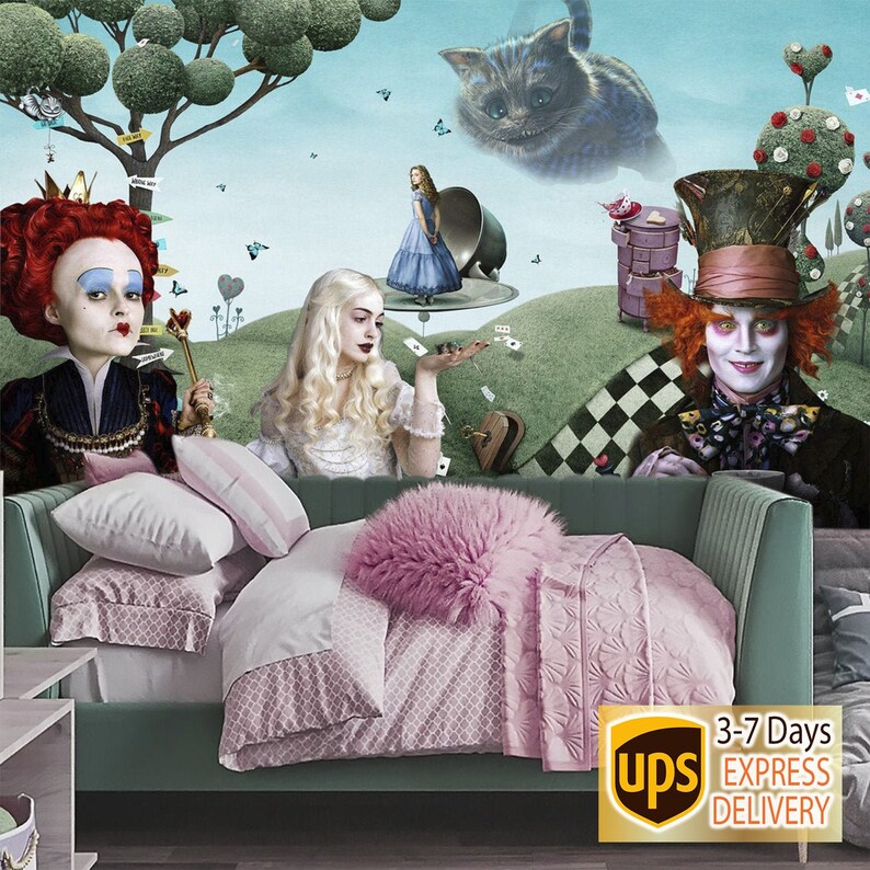 Wall Mural Alice in Wonderland. Alice Wallpaper Cheshire Cat | Etsy