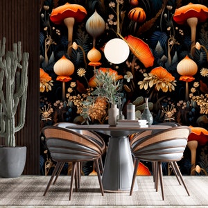 Mushroom Wallpaper Peel and Stick Dark Botanical Wallpaper Roll, Magic Forest Wallpaper Nursery Wall Mural Removable Adhesive Bedroom XC57