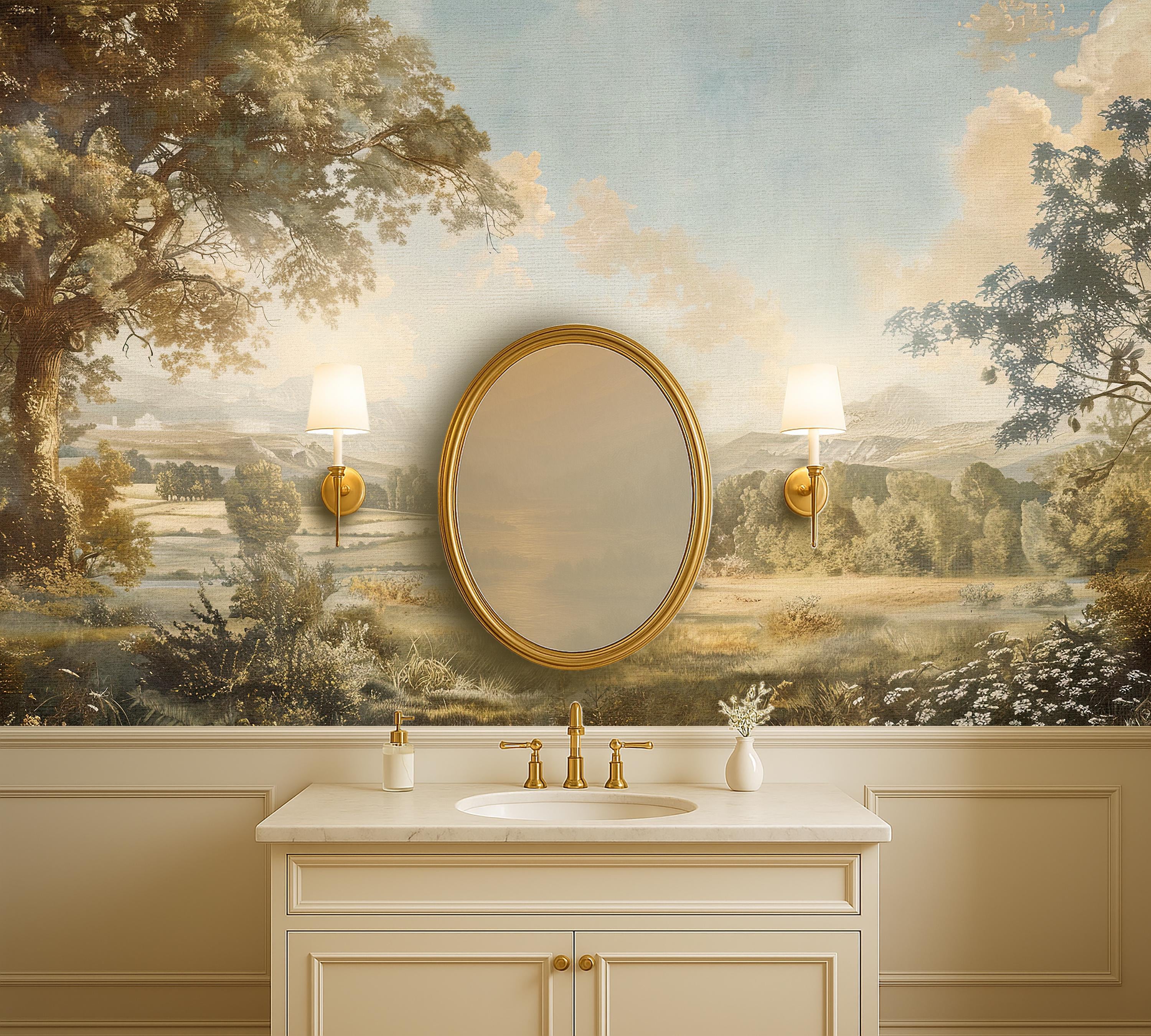 Scenic Countryside Pastoral Wallpaper Mural Bedroom, French Chateau ...