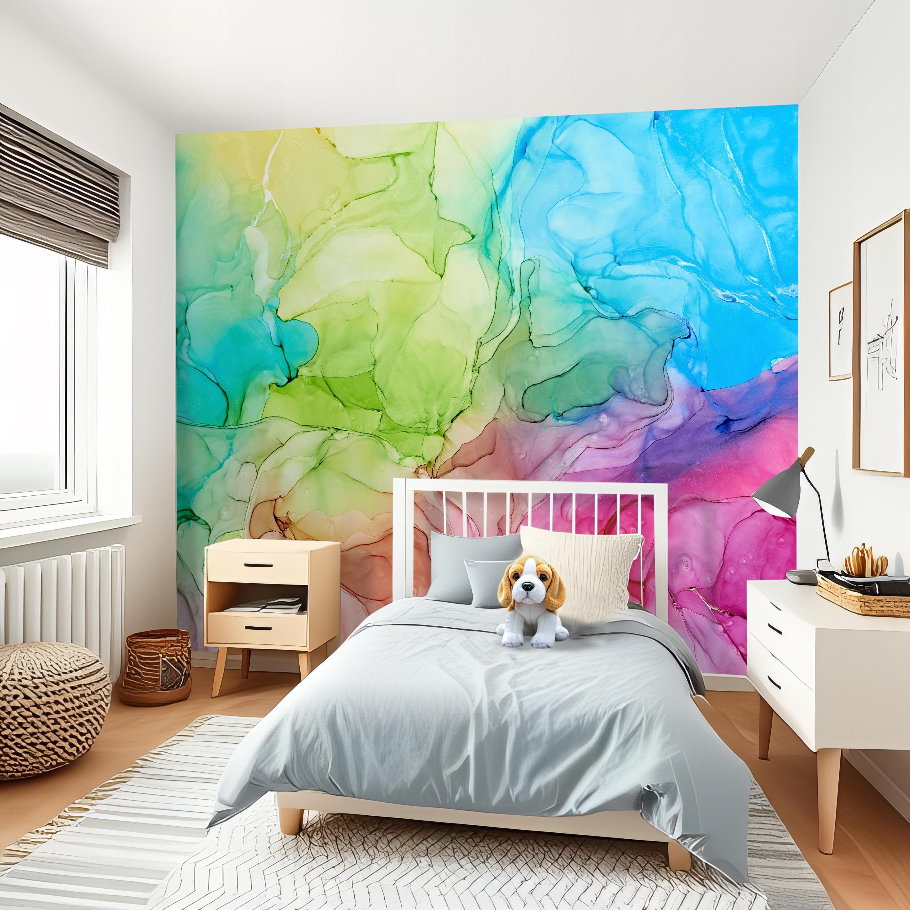 Pastel Rainbow Watercolor Wallpaper Mural, Colorful Abstract Nursery ...