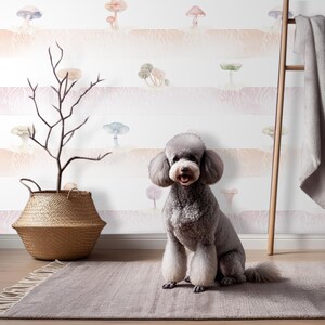 White Mushroom Wallpaper Roll Removable, Whimsical Wall paper Peel and Stick, Botanical Wall Decor Bathroom Nursery Power Room Bedroom XC46