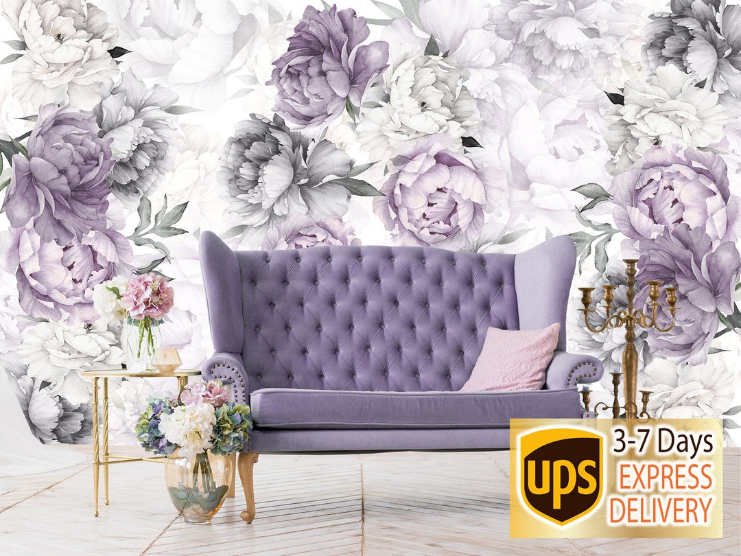 Purple Peony Wallpaper Mural Nursery Girl. Pastel Peony Wall - Etsy