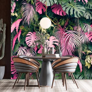Botanical Wall Mural. Tropical Leaves Wallpaper Dark. Tropical Leaves Wallpaper. Dark Floral Wallpaper Exotic. Removable Self Adhesive X47