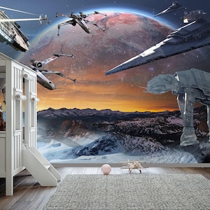 Star Wars Wallpaper Nursery Boy. Spaceship Wall Mural. Star Wars Wall Art. Self Adhesive Wallpaper Space. Peel and Stick Wallpaper Dark X659