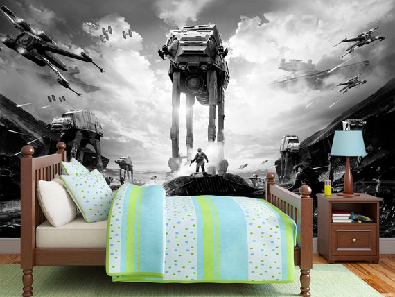 Star Wars Boy Room Spaceship Muurschildering - Etsy België