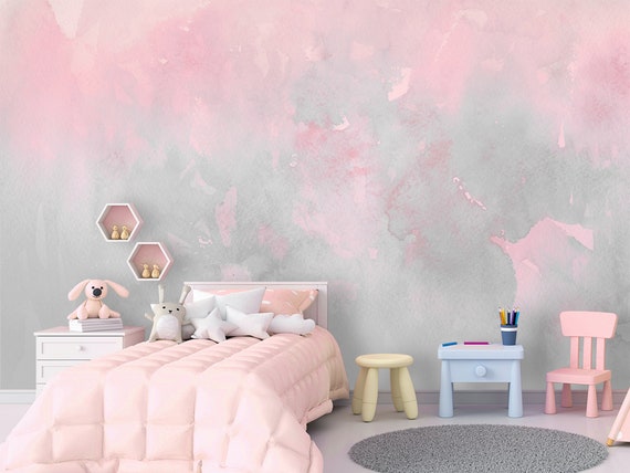 Pink Grey Watercolor Ombre Wallpaper Nursery, Paint Stains Wallpaper, Pastel  Wall Mural Self-adhesive Removable Wallpaper Splash Decor X873 