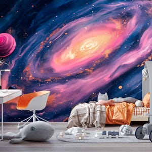 Galactic Swirl – Cosmic Spiral Galaxy Wall Mural | Deep Space Art Print, Vibrant Nebula Wallpaper, Peel & Stick Universe Decor