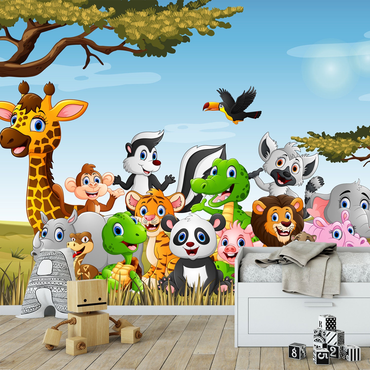 Animals Safari Wallpaper Nursery. Africa Wallpaper. Removable | Etsy