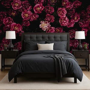 Dark Flower Wallpaper Bedroom. Black Floral Wallpaper Removable. Wallpaper Mural Self Adhesive Wallpaper Pink Peel and Stick Peony X230 image 1
