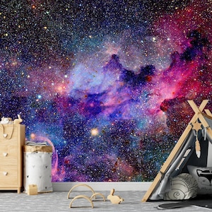 Rainbow Galaxy Wallpaper, Dark Space Wallpaper Mural, Accent Wallpaper Peel and Stick, Custom Self Adhesive Wallpaper Nursery Bedroom X231