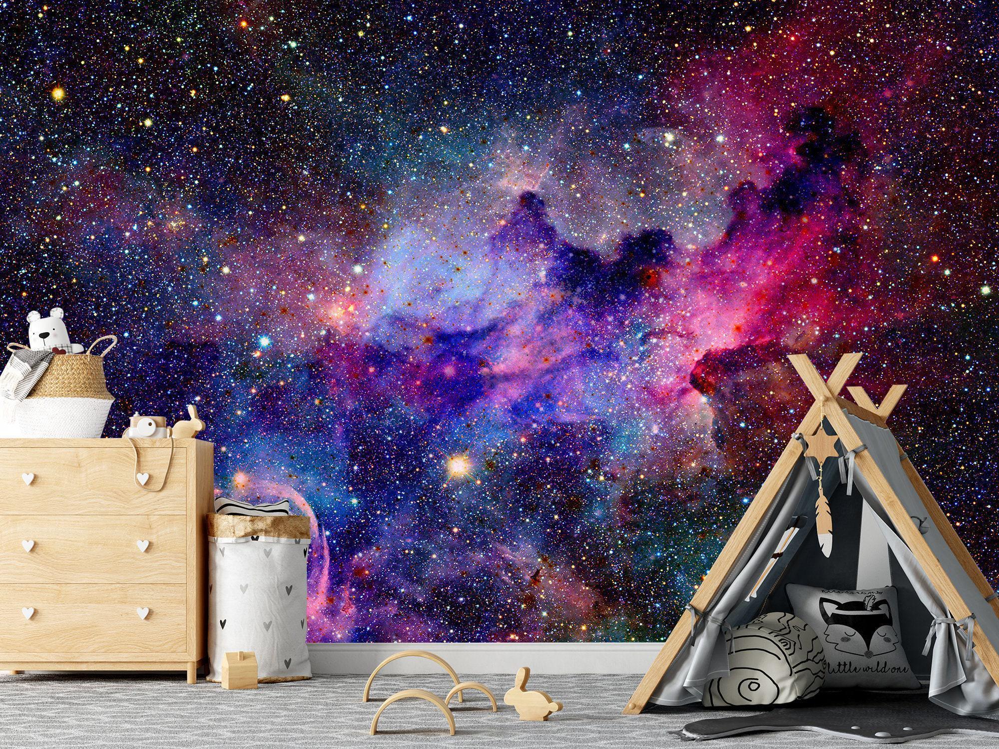 Rainbow Galaxy Wallpaper, Dark Space Wallpaper Mural, Accent Wallpaper Peel and Stick, Custom Self Adhesive Wallpaper Nursery Bedroom X231