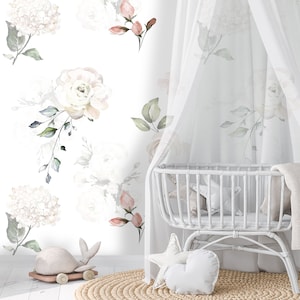 Pastel Peony Flower Wallpaper Roll for Nursery, Floral Panel Peel Stick Adhesive, Watercolor Accent Wall Mural Girl Room Beauty Salon XC5