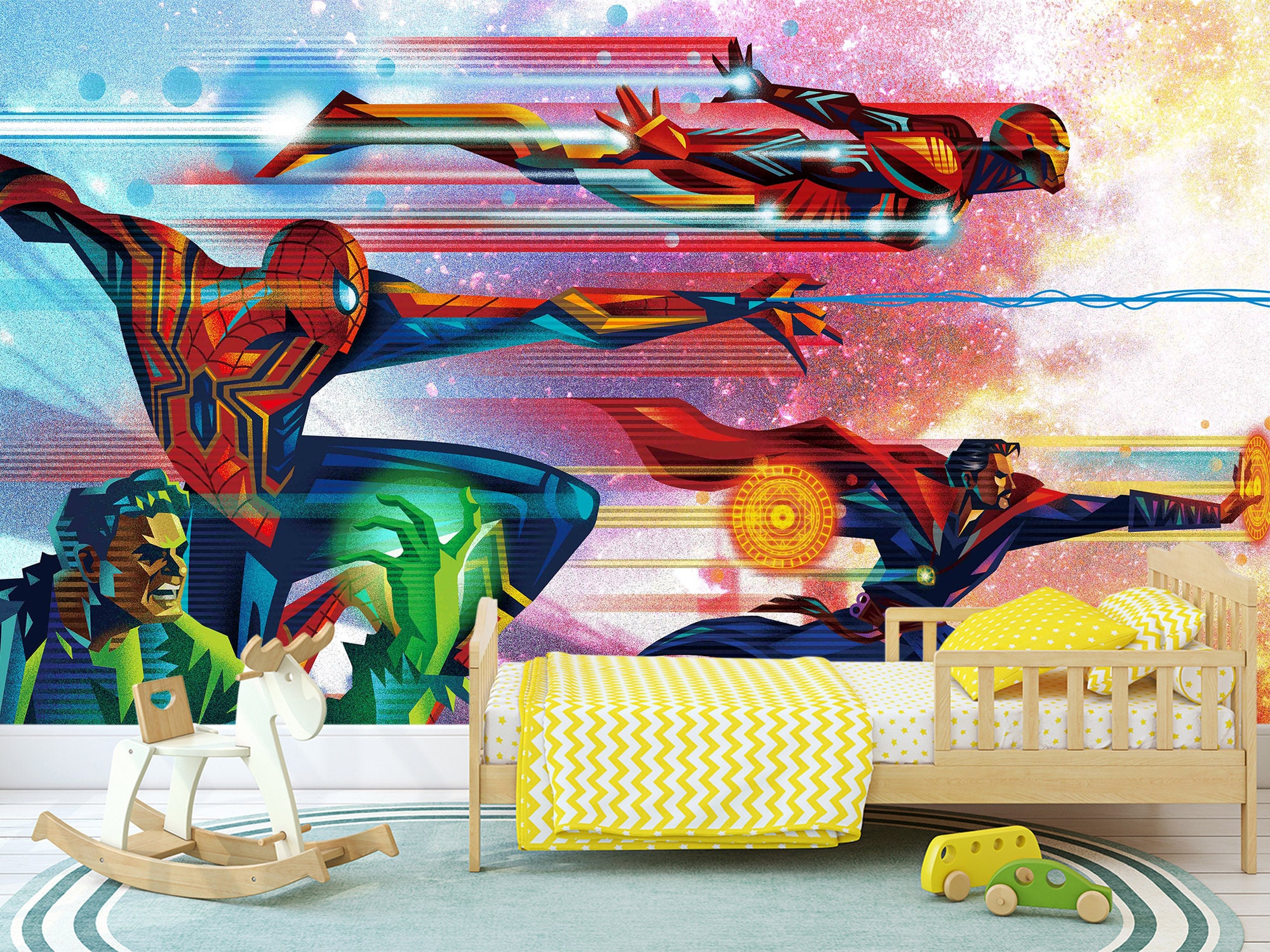 Spiderman Wall Mural for Boy Nursery Superhero Wallpaper Self Etsy