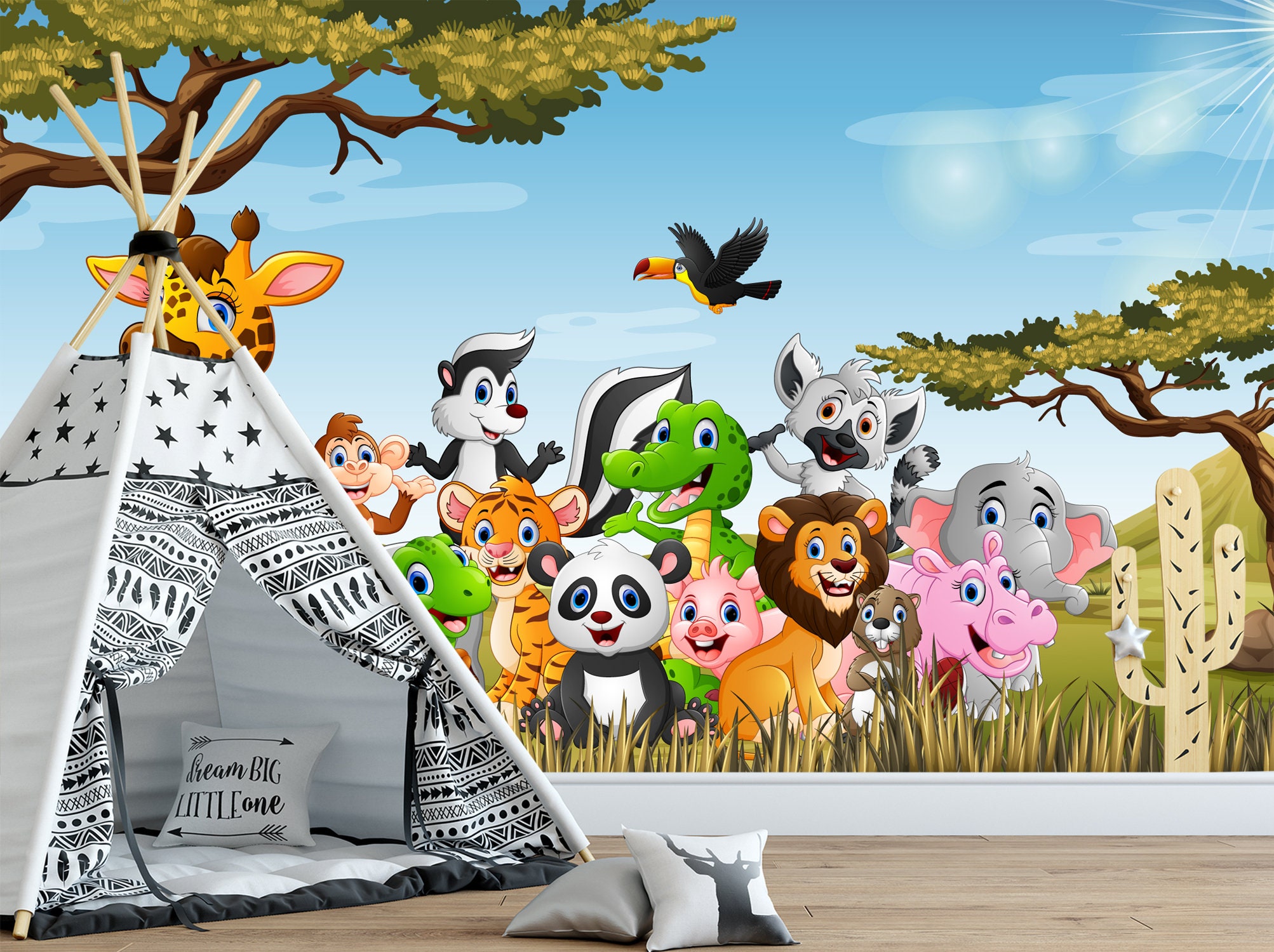 Animals Safari Wallpaper Nursery. Africa Wallpaper. Removable | Etsy