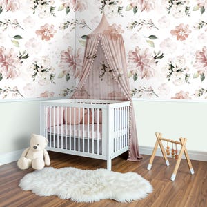 Wild Flower Wallpaper Peel and Stick Roll Girl Nursery, Pink Floral Wall paper Removable, Watercolor Peony Accent Mural Powder Room XC7