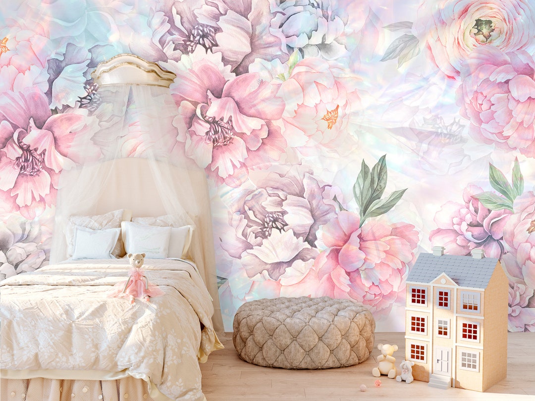 Watercolor Peony Wall Mural for Toddler Girl Room Pink - Etsy