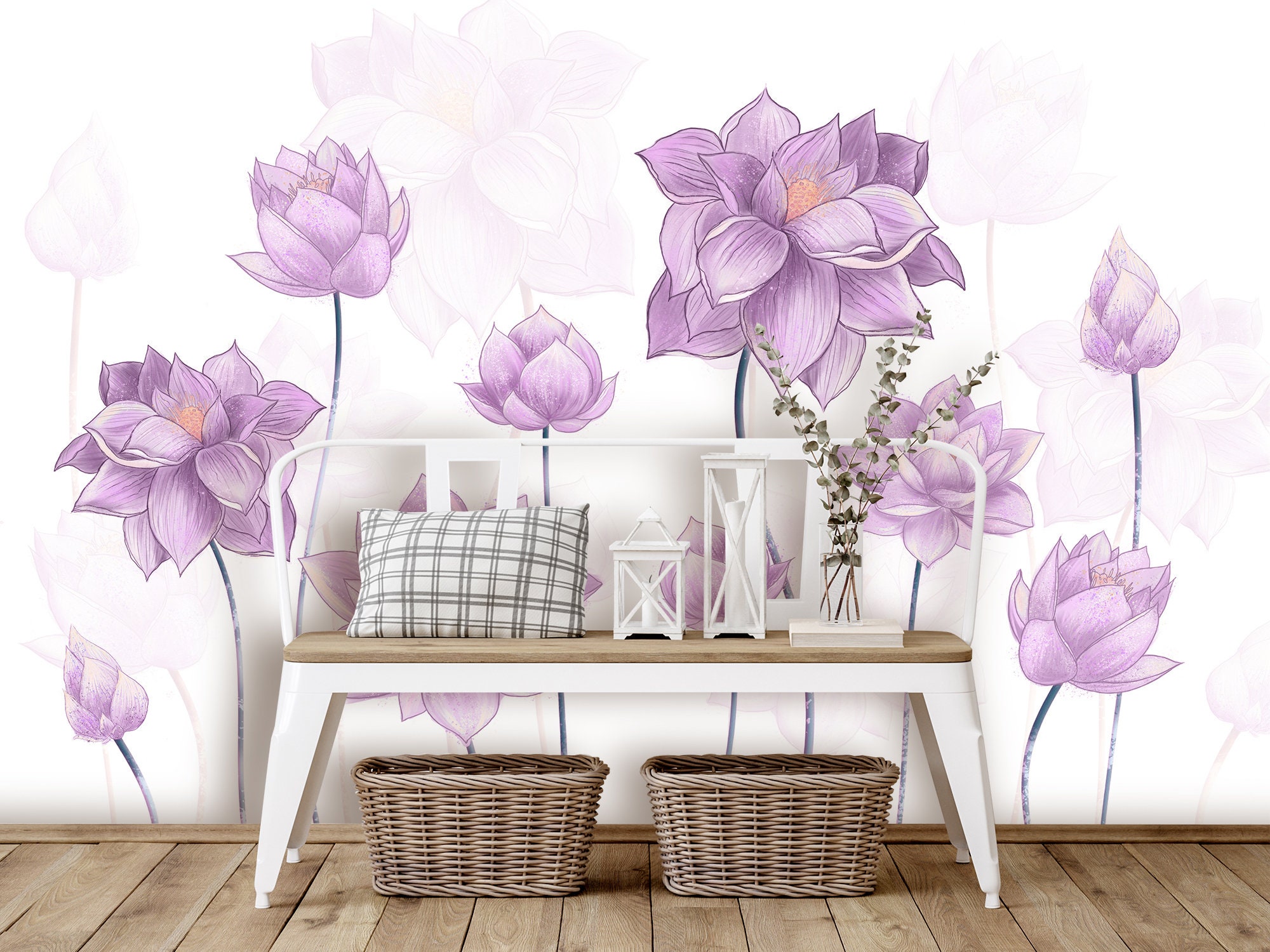 Buy Boho Oriental Indian Tropical Wallpaper. Pink Lotus Flower Online in  India - Etsy