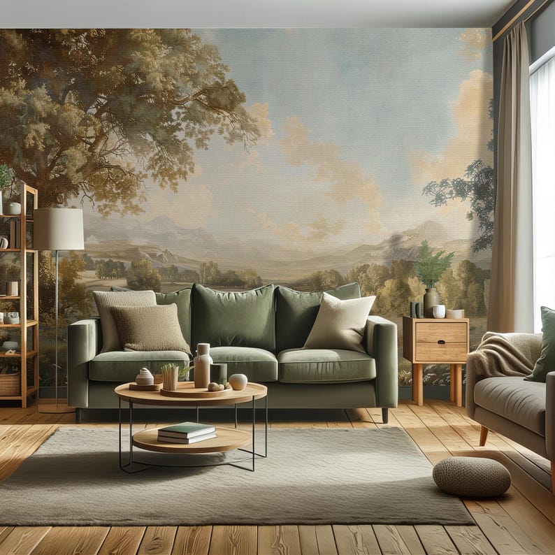 Scenic Countryside Pastoral Wallpaper Mural Bedroom, French Chateau ...