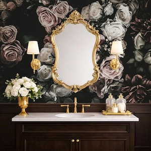 Watercolor Flower Wallpaper Bedroom. Dark Floral Wallpaper Removable Wallpaper Mural. Self Adhesive Wallpaper. Peel and Stick Wallpaper X183 imagen 1
