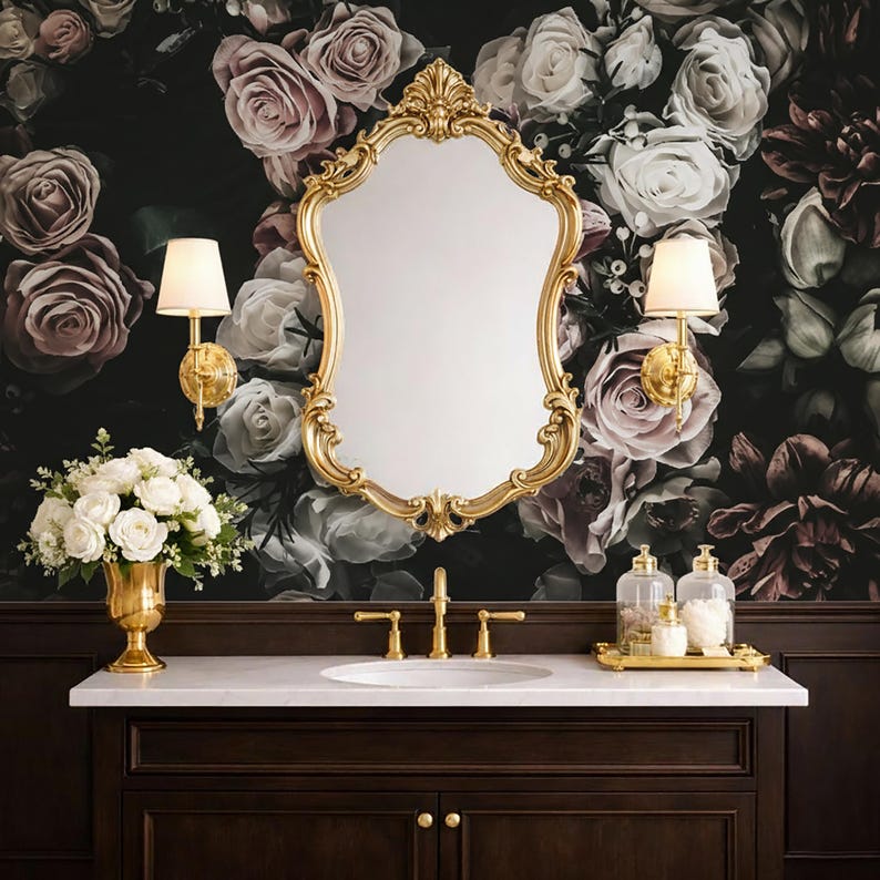 Watercolor Flower Wallpaper Bedroom. Dark Floral Wallpaper Removable Wallpaper Mural. Self Adhesive Wallpaper. Peel and Stick Wallpaper X183 imagen 1